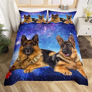 Chien Galaxy Housse de Couette 3D Berger Allemand Imprimé Chien Parure de Lit 240x260cm Chic Bleu Violet Ciel Étoilé pour Garçons Filles Ados Mignon Pet Chiot Animal Parure Housse de Couette Soft (Bofanshangmao, neuf)