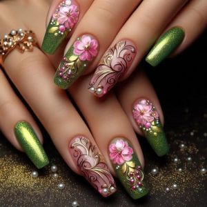 Lot de 24 faux ongles à coller sur les ongles en acrylique Motif cercueil Vert (DRAJJNPC, neuf)