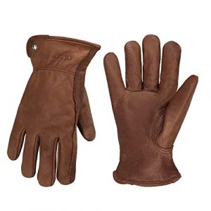 OLSON DEEPAK Gants de travail rétro en cuir marron pour coupe, moto, ferme, gants de travail en cuir de vachette avec effet décoloré pour hommes, Marron rétro., S (OLSON GLOVE, neuf)