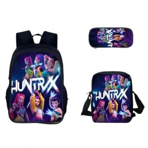 G&eacute;n&eacute;rique Sac &agrave; Dos K-POP DE-MON HUNTERS &ndash; Huntrix Cartable Scolaire Imperm&eacute;able 3 Pi&egrave;ces pour Coll&egrave;ge/Lyc&eacute;e &ndash; Sac Bandouli&egrave;re + Trousse &ndash; Pour Gar&ccedil;on Fille Fans de K-pop (PANGKII, neuf)