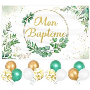 Mon Baptême Bannière Décoration 180 * 110 cm, 12 Ballons Mon Baptême et Bannière Banderole, Decoration Baptême Garçon/Fille, Mon Baptême Bannière Décoration pour Baptême (MEIQIONGSHAO LIMITED, neuf)