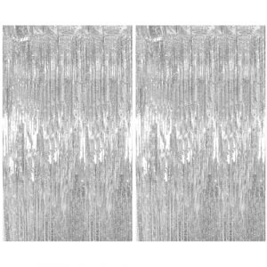 UEAVOID 2 pi&egrave;ces Rideau M&eacute;tallique de Frange, D&eacute;coration en Feuille de Paillettes pour le Nouvel An, Anniversaire, Baby Shower, F&ecirc;te de Mariage, Frange pour la d&eacute;coration (Argent Glitter) (yjswxsm-shop, neuf)