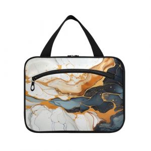 Linnyio Art Trousse de Toilette de Voyage Suspendue Maquillage,Grande Capacité Pliable Rangement Sacs de Lavage pour Femmes Filles En Marbre Blanc Ivoire (Linnyio, neuf)