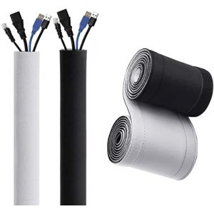 Gaine de rangement de c&acirc;bles en n&eacute;opr&egrave;ne souple de 10 cm de large pour bureau, TV, ordinateur, cache-c&acirc;bles, cache-c&acirc;bles, noir et blanc, r&eacute;versible (diam&egrave;tre int&eacute;rieur de 2,5 cm) (10 m) (TRsalesUK, neuf)
