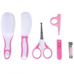 Kit de Manucure pour b&eacute;b&eacute;, 6 Pi&egrave;ces, Coupe-ongles, Ciseaux, Brosse &agrave; Cheveux, Peigne, Coupe-ongles et Outils pour Massage et Soins en Voyage (Rose) (Yisteel-EU, neuf)