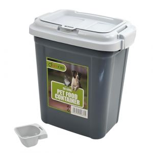 DIVCHI Conteneur de stockage d'aliments pour animaux domestiques avec syst&egrave;me de verrouillage &agrave; rabat avec pelle int&eacute;gr&eacute;e en plastique herm&eacute;tique pour oiseaux, chiens, chats, animaux domestiques (gris (Vicky_Hemdev (VAT Registered UK Company), neuf)