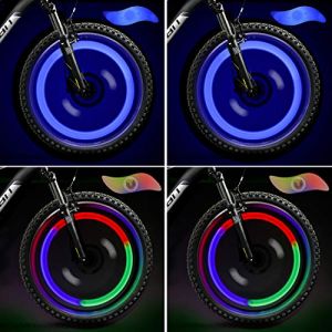 TAGVO LED Roue Lumières (Rouge+Vert+Bleu+Multicolore) Lot de 4 avec Boîte Délicate,Imperméable Facile à Installer Roue Spoke Lights Lampe LED Neon Tire Flash avec 3modes de Flash, pour Tous Les vélos (lipsd eu, neuf)