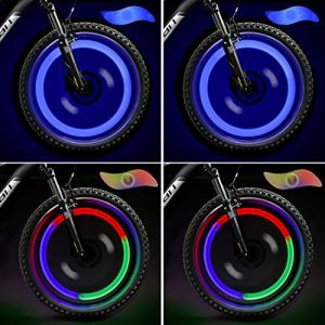 TAGVO LED Roue Lumières (Rouge+Vert+Bleu+Multicolore) Lot de 4 avec Boîte Délicate,Imperméable Facile à Installer Roue Spoke Lights Lampe LED Neon Tire Flash avec 3modes de Flash, pour tous les vélos (lipsd eu, neuf)