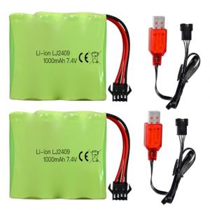 2PCS 7.4V 1000mah SM - 4P Plug Batterie Rechargeable &2PCS Câble de Charge USB pour DE36W DE65 NO.1809 RC Toy Car Model véhicule Hors Route Escalade dérive Voiture de Course (FengYun Store, neuf)