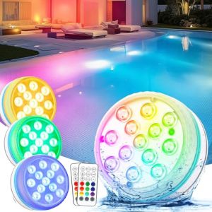 Vankarr Lumiere Piscine LED Submersible avec Télécommande Éclairage Etanche Lampes IP68 Étanche Lumières Sous-marines Pour Aquariums, Baignoire, Étangs (4 Pièce) (Gazmoonwalk Trade Kft., neuf)