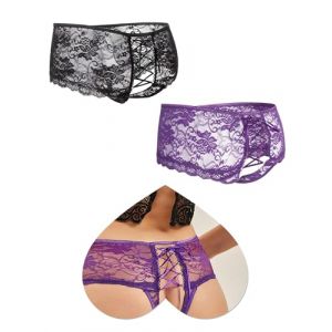 String Ouvert &agrave; L'Entrejambe Femme Grande Taille Culotte Fendue Sexy Erotique Tanga Sexy Chic Dentelle Sans Couture Culotte Ouverte Lingerie Dentelle Sous Vetements Feminins Noir+Violet,M-L (ohyeahlady, neuf)