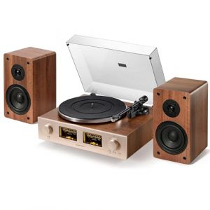 QLEARSOUL HiFire X Platine Vinyle, Syst&egrave;me Tourne-Disque HiFi Audiophile avec Enceintes Biblioth&egrave;que 100W, VU M&egrave;tre, Pr&eacute;ampli DSP, Compatible 33/45 RPM, RCA Line in | Out (Qlearsoul Audio, neuf)