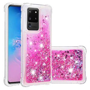 SIYOPINPFY Compatible avec Coque Samsung Galaxy S20 Ultra, [Pink Back] Fille Silicone Paillette Glitter de Luxe Support，Liquide Gel Housse Etui de Protection pour Samsung S20 Ultra - Love Pink YB (SIYOPINPFY, neuf)