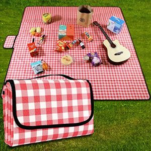GUSUWU Couverture de Pique-Nique Tapis de Plage Imperméable 200 × 200cm,Tapis de Pique-Nique Léger et Lavable à Carreaux avec Poignée,Convient pour la Randonnée Voyage Camping en Plein Air,Parc (HCREU, neuf)