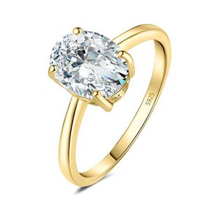 JewelryPalace 2ct Classique Cubic Zirconia Bague Ovale Solitaire Pierre en Argent 925 Femme, Plaqué Or Jaune Bague Diamant Simulé Fiançailles Mariage Promise Alliance, Ensemble Parure Bijoux Mariee (jewelrypalace, neuf)