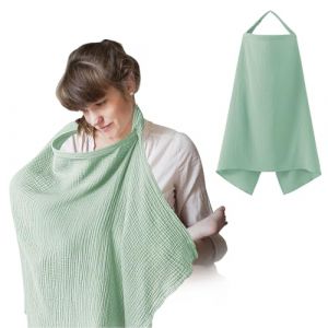 Tablier d'Allaitement, Darryy Couverture d'Allaitement en Coton, Cape Allaitement Bébé, 75 * 95cm, Voile d'Allaitement, Cache Allaitement, Écharpe Allaitement, Respirante, Douce, Multi (Vert) (GFHU, neuf)