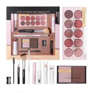 Trousse de Maquillage pour Débutantes,Set de Maquillage du Visage pour Femmes - 11 Pièces Fard à Paupières Correcteur Pinceau Rouge à Lèvres Highlighter pour Halloween Travail Mariage (Manolyee, neuf)