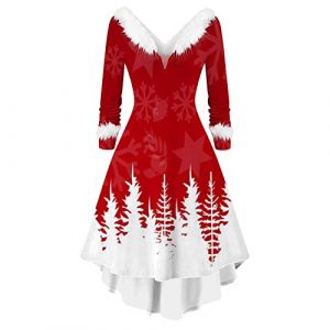 Robe M&egrave;re No&euml;l Femme Renne Imprim&eacute; Robe de Soiree Noel Vintage Retro Robes Trap&egrave;ze Rockabilly &agrave; Fleurs Ann&eacute;es 1950 50 60 Audrey Hepburn Robes Costume P&egrave;re No&euml;l Professionnel (d-White, S) (BAULMD（90% Big Promotion Without Discount Code ）, neuf)