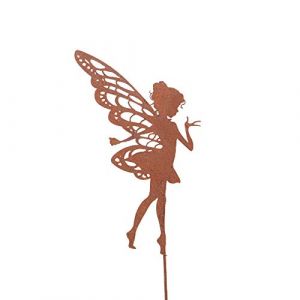 UNUS Statuette Fée en métal rouillé, Pique de Jardin, Figurine décorative, Elfe sur bâton, 17x10cm (Petit) décoration Fleur (UNUS Living, neuf)