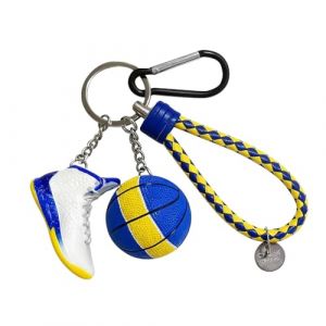Porte-cl&eacute;s en forme de chaussure 3D avec mini ballon de basket et cordon, porte-cl&eacute;s &eacute;l&eacute;gant pour les fans de basket-ball, cadeau pour enfants, hommes et femmes, Bleu/blanc, M (FuYingMen Store, neuf)