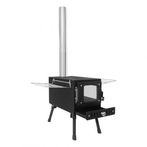 Po&ecirc;le de tente de camping, po&ecirc;le &agrave; bois pliable pour tente, po&ecirc;le &agrave; bois portable avec 5 tuyaux de chemin&eacute;e et bac de r&eacute;cup&eacute;ration des cendres pour le camping en tente, chauffage ext&eacute;rieur, p&ecirc;che sur (YUNQIWU, neuf)