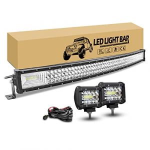 RIGIDON 107cm 540W Incurv&eacute; rampe barre de led 4x4 avec 12v faisceau de c&acirc;blage kit, 2 x 10cm 60W phare de travail, longue portee feu antibrouillard pour offroad v&eacute;hicules camion tracteur (JIANDAO, neuf)
