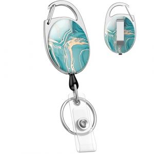 Uniclife Porte-cl&eacute;s R&eacute;tractable Mignon, Porte-badges R&eacute;tractable Marbr&eacute; Turquoise, Anneau Porte-cl&eacute;s R&eacute;tractables,Clip R&eacute;tractables pour Badges Cl&eacute;s et Carte d'Identit&eacute;,Badge Reel R&eacute;sistant Mousqueton (Dinglang, neuf)