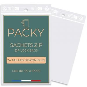 PACKY - Sachet Zip - Sachet Plastique Transparent - 24 Tailles Disponibles - 100 à 10000 pièces - Sac Congélation Zip - Pochon Refermable - Ziplock Bag - Petit et Grand - 20x25 Cm Lot De 100 (Packy-FR, neuf)