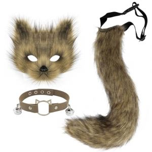 hbbhml Masque de renard en fausse fourrure loup chat queue moelleuse et collier en cuir ensemble accessoire de costume d'Halloween, taille unique (yier-shop, neuf)