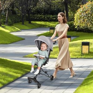 Poussette Compacte - Jusqu'&agrave; 25 kg, Inclinable, Pliable avec Porte-Gobelet, Habillage Pluie, Capote Pare-Soleil (UPF 50+) et Panier Course XL-30 * 55 * 86,5 cm - Gris (Hechheu, neuf)