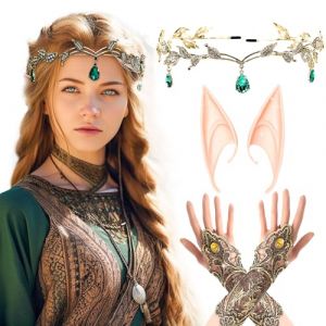 LaVenty costume d'elfe renaissance gants de dentelle coiffe renaissance bandeau couronne de f&eacute;e des bois oreilles d'elfe for&ecirc;t elfe renaissance halloween mariage douceur de mari&eacute;e (LaVenty UK, neuf)