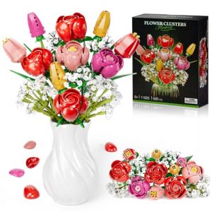 Byuert Kit de Construction de Fleurs avec 13 Plantes Roses et Tulipes - Un Cadeau pour la Saint-Valentin, la f&ecirc;te des m&egrave;res ou Un Anniversaire, pour Les Adultes et Enfants 6+ (Junshang-UK, neuf)