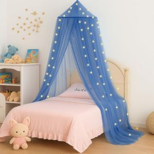 Vicloon Ciel de Lit pour Maison, Moustiquaire Ronde Rideau Baldaquin D&ocirc;me Princesse Tente de Lit, 250 * 900 * 60cm, pour d&eacute;coration de Chambre de Fille ou F&ecirc;te sur Le Th&egrave;me des F&eacute;es, Bleu (HANSBUY, neuf)