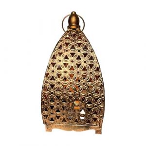 Lanterne creuse d'inspiration marocaine en m&eacute;tal pour le Ramadan, l'A&iuml;d Mubarak, d&eacute;coration d'int&eacute;rieur et d'ext&eacute;rieur, lanterne vintage dor&eacute;e &agrave; suspendre pour la maison, la terrasse, le porche (Realideas, neuf)