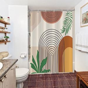 Uiiooazy Rideau Douche Anti Moisissure, Rideau de Douche Terracotta 150x200cm Abstrait Feuilles Vert Lignes Noir Rideaux de Baignoire Tissu Lavable Imperméable Rideaux Salle de Bain avec 10 Crochets (dongguibinjingpinxiaodianpu, neuf)