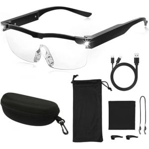 Lunettes Loupe avec Lumi&egrave;re,Lunette Loupe Eclairante LED,Lunettes de Lecture,300% Loupe de Lecture,Loupe Grossissante LED Rechargeable par USB,pour Lecture, Bijoutier, Couture, et Bricolage (ShunJie, neuf)