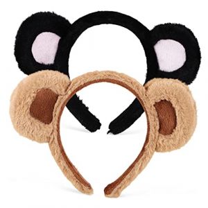 VINTORKY Lot De 2 Bandeaux Ours En Peluche, Serrage-t&ecirc;te Oreilles D&rsquo;animal, Taille Unique, Couleurs Camel Et Noir-rose, Accessoires Costume Cosplay Adultes, F&ecirc;te Halloween No&euml;l (Wesidun, neuf)