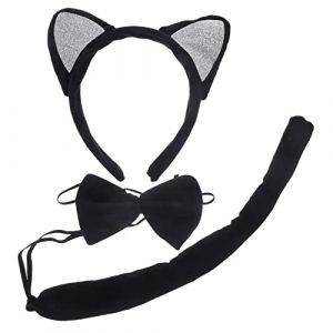 SAFIGLE Bandeau Oreilles de Chat Adulte avec Nœud et Queue Accessoire Costume Chat pour Cosplay Fête et Performance Set Déguisement Animalier Confortable et Décoratif (Grand Di, neuf)
