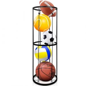 AMFUN 99x33cm Rack &agrave; Balles Vertical &agrave; avec roulettes, Porte Ballon Basket Murale, Support Ballon Foot pour Basket-Ball, Football, Volley-Ball, Rugby (Riyuu, neuf)