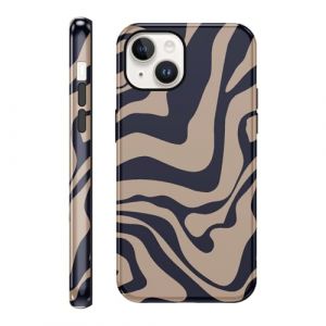 Yirlbey 2 in 1 Coque pour iPhone 14 / iPhone 13 6,1", Aesthetic Stripes Striped Motif Dessin &Eacute;tui Silicone Fine TPU pour Femmes Filles Antichoc Housse Protection Cover, Anti-Rayures Case, Brun Bande (XUPINBO, neuf)