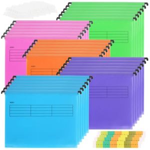 LOPYXBR Lot de 30 dossiers suspendus A4, 5 couleurs, dossiers suspendus A4, dossiers suspendus en plastique avec onglets et inserts pour cartes, pour l'&eacute;cole, la maison, le travail, l'organisation du (LXXXP, neuf)