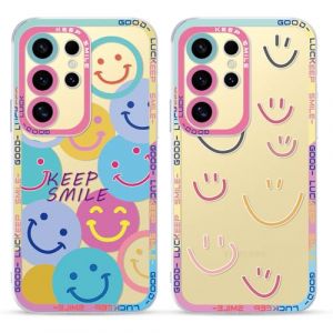 Yoedge 2 x Coque pour Samsung Galaxy S25 Ultra 5G 6,8" Motif de Emoji Smile Fille Femme &Eacute;tui, Transparente Housse de Protection Antichoc TPU Mignon Aesthetic Design Case Cover pour Samsung S25 Ultra (Somin Ivka EU, neuf)