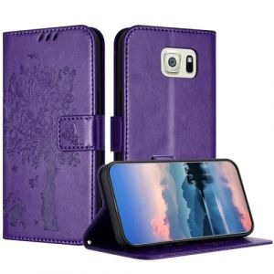JayModCase Coque pour Samsung Galaxy S6 Edge Plus / S6 Edge+, Coque Portefeuille Housse Cuir avec Porte Cartes et béquille Fermeture magnétique Étui pour Samsung S6 Edge Plus - Violet d'encre (HXM STORE - EU, neuf)