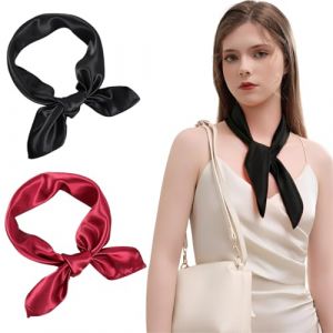 EJRUP Foulard Rouge Foulard Femme Square Motif Simulation Satin De Soie Bandanas Cheveux Bandeau Mouchoir Echarpe Carr&eacute;, Design Minimaliste, Doux Et Respirant, Noir (Anilalowbility, neuf)