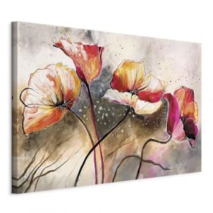 B&D XXL - Tableau décoratif moderne 120x80 cm - Impression sur toile colorée - Décoration murale pour salon et chambre - Beige rouge marron - Artistique fleurs coquelicots nature plantes 0107-13 (murando, neuf)
