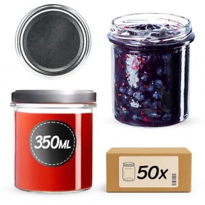 KADAX Lot de 50 bocaux de conservation en verre avec couvercle &agrave; visser - Diam&egrave;tre : 82 mm - 350 ml - Pour champignons, confitures, miel (KADAX, neuf)