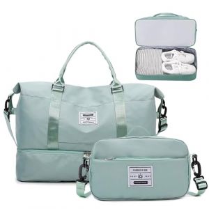 JXCTNNU Sac de Voyage Sac de Bagage &agrave; Main Sacs de Sport Grand Format Sac de Sport Imperm&eacute;able Sac &agrave; Dos Weekend avec Compartiment &agrave; Chaussures et Sacoche pour Femme Homme (Vert Clair) (EUMY-Direct, neuf)
