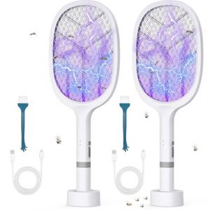 YOUBST Raquette Moustique Electrique - Raquette Electrique Insectes Rechargeable Tue Mouche Electrique, 2-en-1 Tapette Électrique & Lampe Anti Moustique Contre Moustiques, Mouches, Mites (Lot de 2) (YouBJ-EU, neuf)