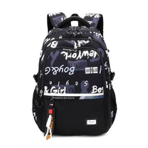 Amythe Sac &agrave; Dos pour Gar&ccedil;ons Cartable Primaire College, Sac Ecole Tendance L&eacute;ger pour les Adolescents pour 9-18ans, Sac D'&eacute;cole Grande Capacit&eacute; Convient pour le Trolley, Noir (Amythe, neuf)