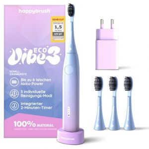 happybrush Eco Vibe Sunrise Brosse à dents électrique, kit de démarrage, brosse à dents sonique, avec batterie puissante de 6 semaines, avec 3 brossettes, tons pastel (Happybrush, neuf)